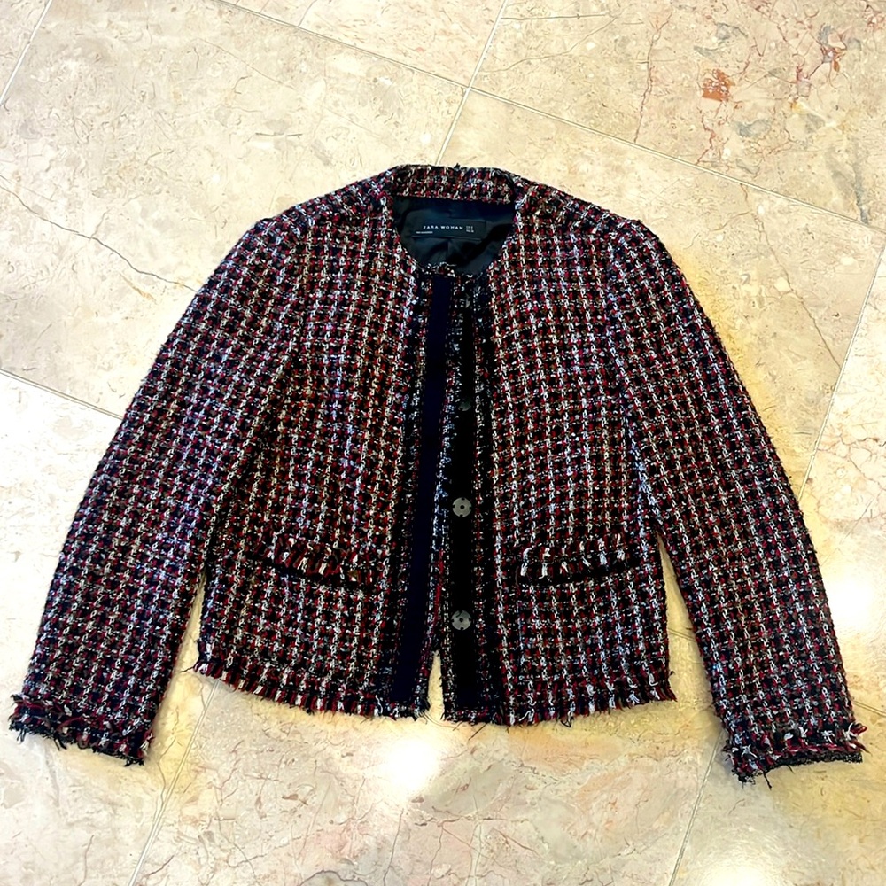 Zara tweed red black silver perfect for holidays jacket❤️